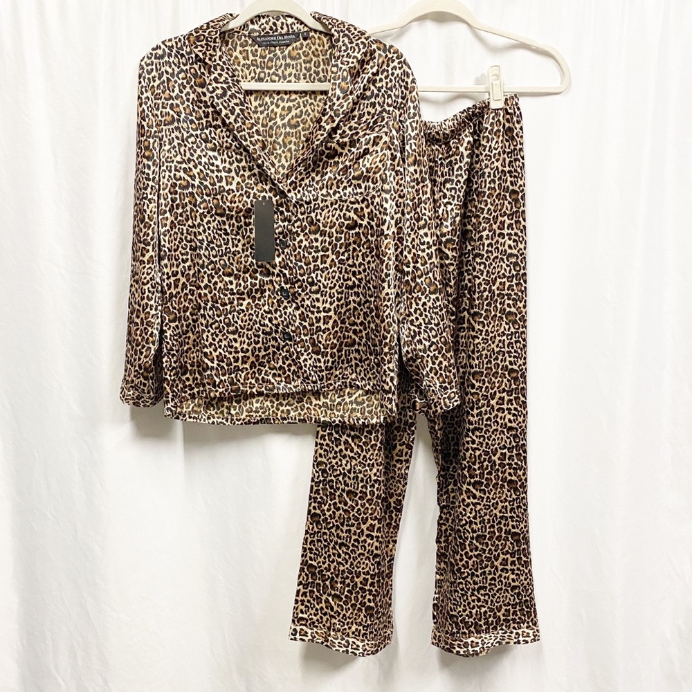 Alexander Del Rossa Satin Leopard Print Pajama Set NWT